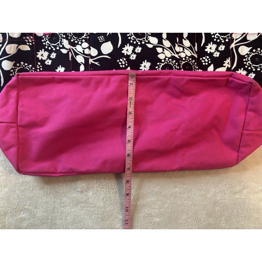 Thirty-One Large Black White Pink Canvas Floral Swirls Monogram N Purse Tote Bag - Picture 7 of 13